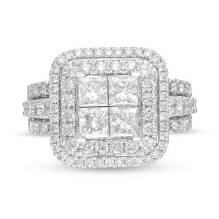 2.81 CT. T.W. Quad Princess-Cut Diamond Double Frame Engagement Ring in 14K White Gold