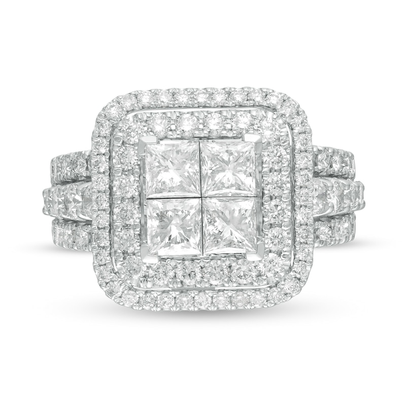 2.81 CT. T.W. Quad Princess-Cut Diamond Double Frame Engagement Ring in 14K White Gold
