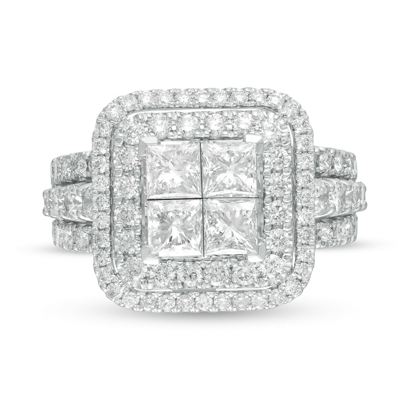 2.81 CT. T.W. Quad Princess-Cut Diamond Double Frame Engagement Ring in 14K White Gold