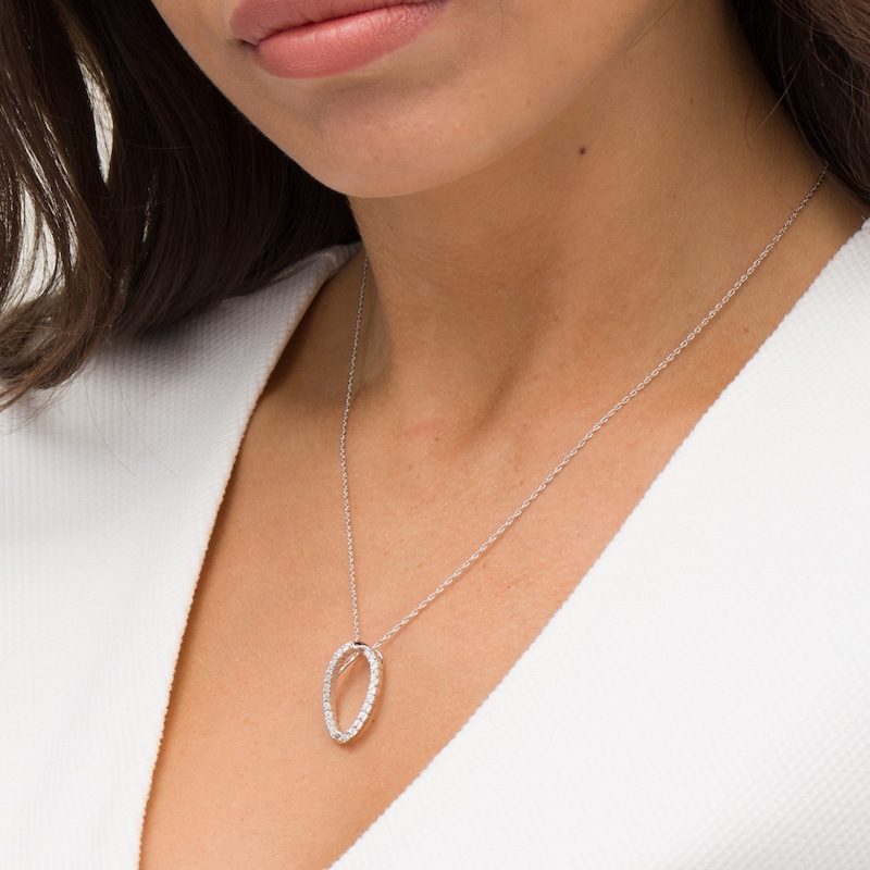 Main Image 2 of 0.10 CT. T.W. Diamond Oval Outline Pendant in Sterling Silver