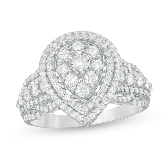 1.00 CT. T.W. Diamond Double Pear-Shaped Frame Multi-Row Engagement Ring in 10K White Gold