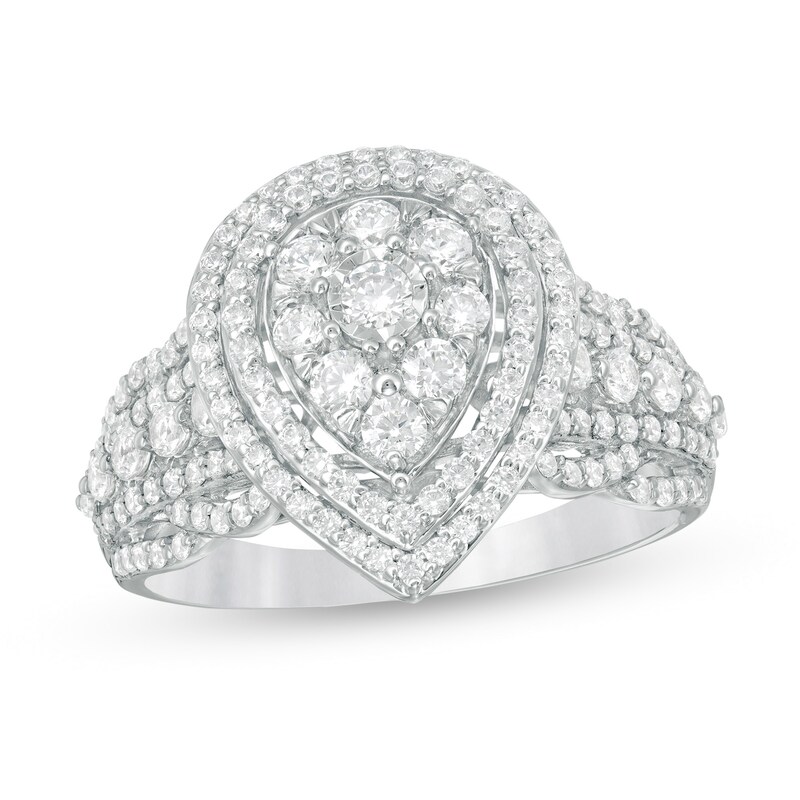 Main Image 1 of 1.00 CT. T.W. Diamond Double Pear-Shaped Frame Multi-Row Engagement Ring in 10K White Gold