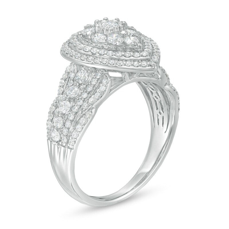 Main Image 3 of 1.00 CT. T.W. Diamond Double Pear-Shaped Frame Multi-Row Engagement Ring in 10K White Gold
