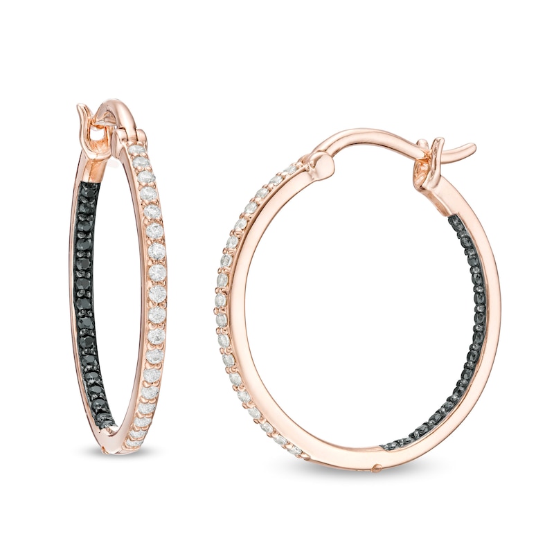 0.29 CT. T.W. Enhanced Black and White Diamond Inside-Out Hoop Earrings in 10K Rose Gold