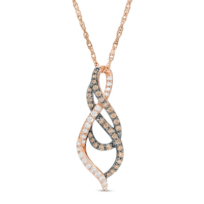 0.39 CT. T.W. Champagne and White Diamond Cascading Flame Pendant in 10K Rose Gold