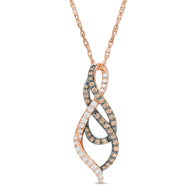 Main Image 1 of 0.39 CT. T.W. Champagne and White Diamond Cascading Flame Pendant in 10K Rose Gold