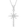 Thumbnail Image 1 of 0.23 CT. T.W. Baguette and Round Diamond Cross Pendant in 10K White Gold
