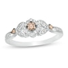 Thumbnail Image 1 of 0.33 CT. T.W. Champagne and White Diamond Tilted Cushion Frame Leaf-Sides Ring in 10K White Gold