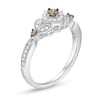 Thumbnail Image 2 of 0.33 CT. T.W. Champagne and White Diamond Tilted Cushion Frame Leaf-Sides Ring in 10K White Gold