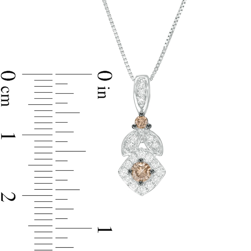 0.32 CT. T.W. Champagne and White Diamond Tilted Cushion Frame Pendant in 10K White Gold