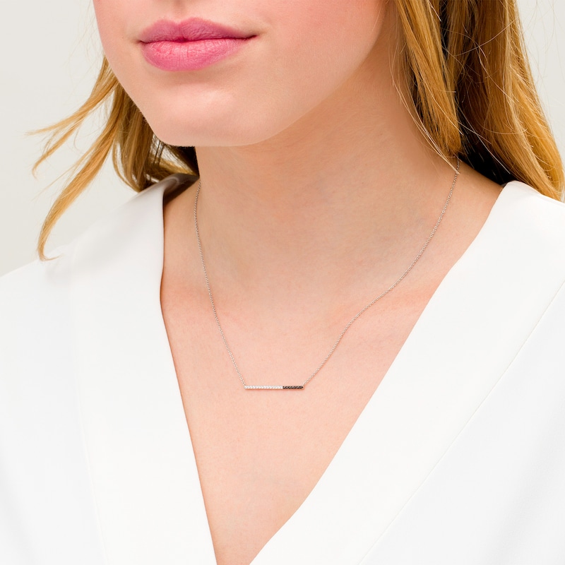 Main Image 2 of 0.12 CT. T.W. Enhanced Black and White Diamond Bar Necklace in Sterling Silver