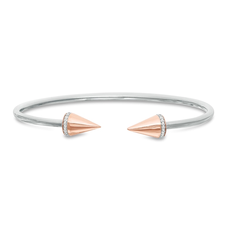 Main Image 1 of 0.067 CT. T.W. Diamond Spiked Open Flex Bangle in Sterling Silver with 14K Rose Gold Plate