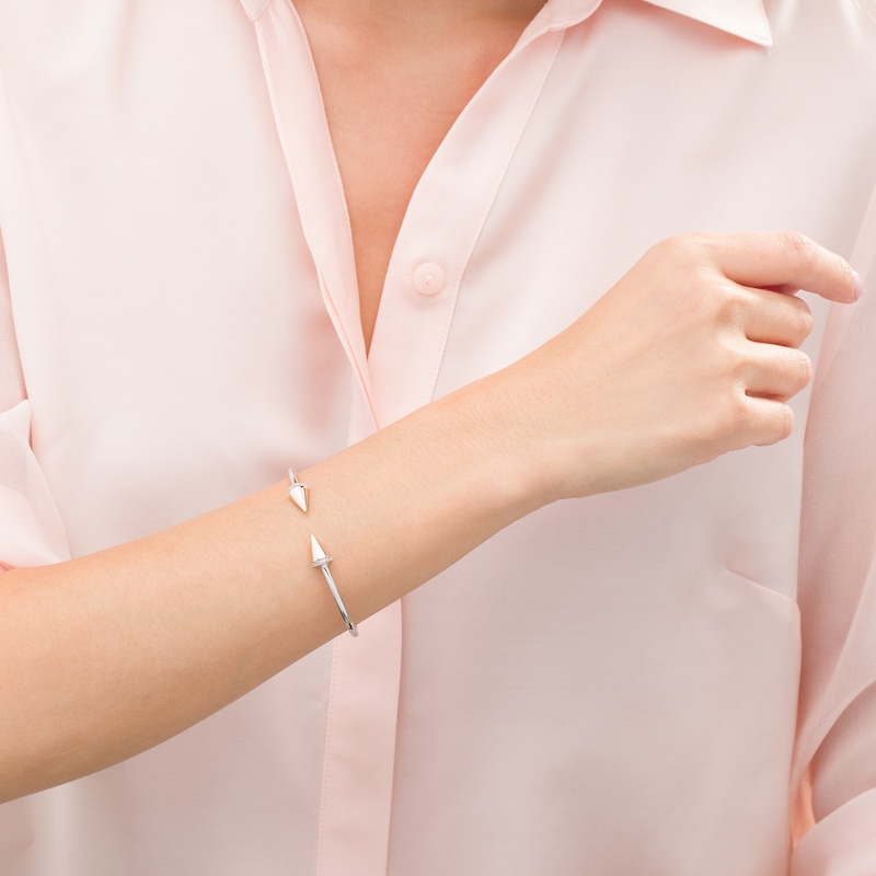 Main Image 2 of 0.067 CT. T.W. Diamond Spiked Open Flex Bangle in Sterling Silver with 14K Rose Gold Plate