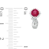 Thumbnail Image 2 of 5.0mm Cushion-Cut Lab-Created Ruby and 0.115 CT. T.W. Diamond Starburst Frame J-Hoop Earrings in Sterling Silver