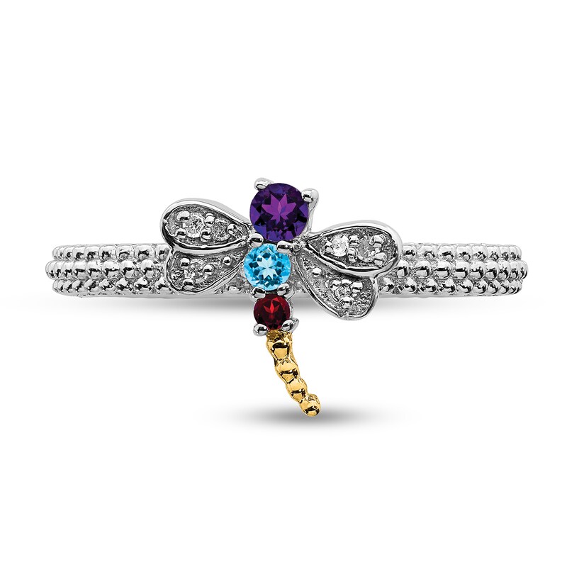 Stackable Expressions™ Multi-Gemstone and Diamond Accent Dragonfly Ring in Sterling Silver