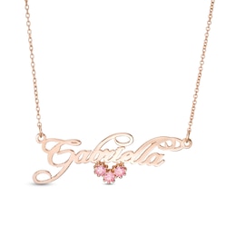 Birthstone and Script Name with Scroll Accent Necklace (3 Stones and 1 Line)