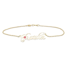 Birthstone and Script Name Anklet (1 Stone and Line)