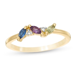 Mother's Marquise Birthstone and Diamond Accent Slant Pattern Ring (3-5 Stones)