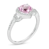 Thumbnail Image 3 of Heart-Shaped Lab-Created Pink Sapphire and 0.065 CT. T.W. Diamond Frame Buckle Ring in Sterling Silver