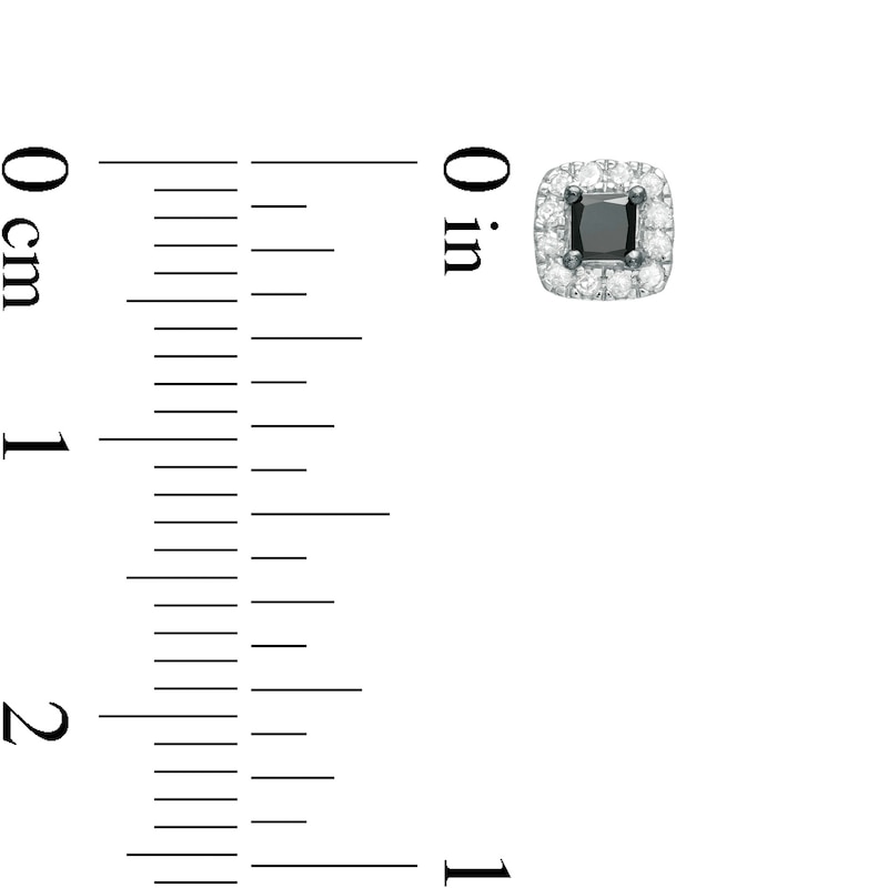 Main Image 2 of 0.24 CT. T.W. Enhanced Black and White Princess-Cut Diamond Frame Stud Earrings in Sterling Silver