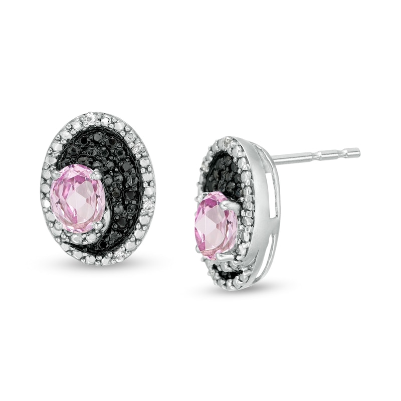 Oval Lab-Created Pink Sapphire and 0.115 CT. T.W. Two-Colour Diamond Stud Earrings in Sterling Silver with Black Rhodium