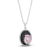 Thumbnail Image 0 of Oval lab-Created Pink Sapphire and 0.085 CT. T.W. White and Black Diamond Pendant in Sterling Silver