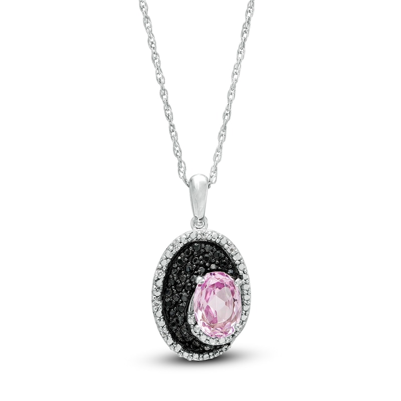Oval lab-Created Pink Sapphire and 0.085 CT. T.W. White and Black Diamond Pendant in Sterling Silver|Peoples Jewellers