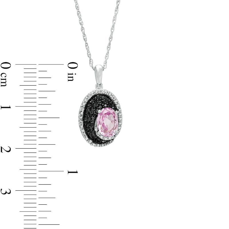 Oval lab-Created Pink Sapphire and 0.085 CT. T.W. White and Black Diamond Pendant in Sterling Silver