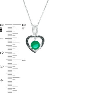 Lab-Created Emerald and 0.065 CT. T.W. Enhanced Black and White Diamond Heart Pendant in Sterling Silver