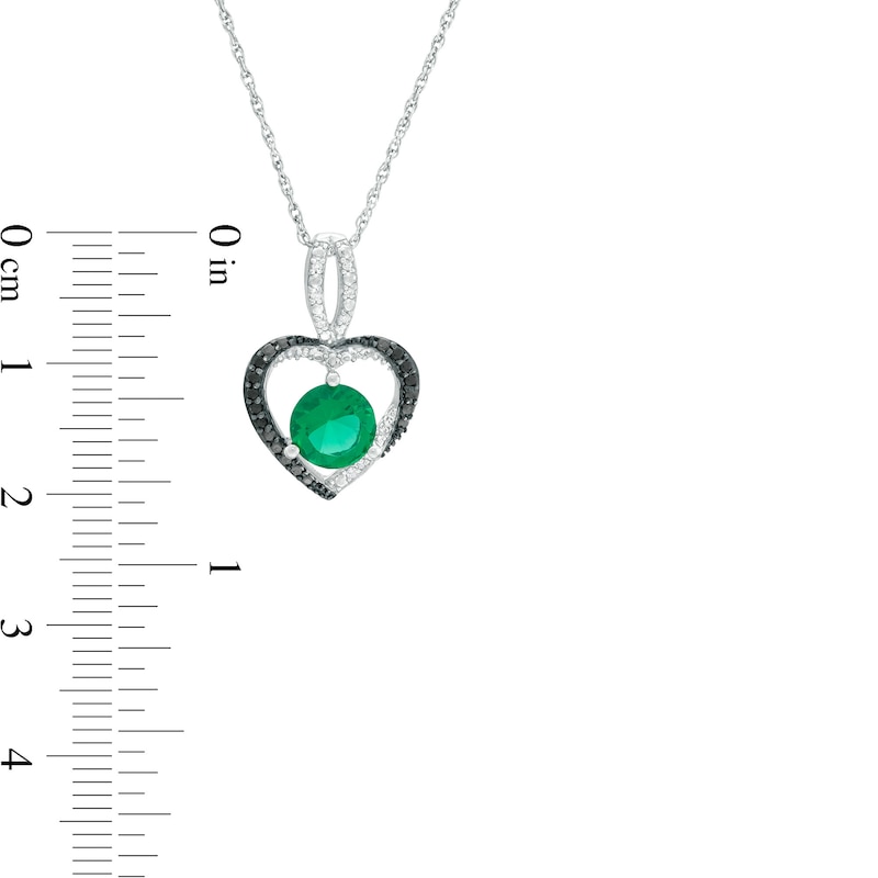 Lab-Created Emerald and 0.065 CT. T.W. Enhanced Black and White Diamond Heart Pendant in Sterling Silver