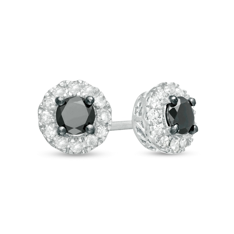 0.24 CT. T.W. Enhanced Black and White Diamond Frame Stud Earrings in Sterling Silver|Peoples Jewellers