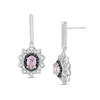 Thumbnail Image 1 of Oval Lab-Created Pink Sapphire and 0.115 CT. T.W. White and Black Diamond Frame Drop Earrings in Sterling Silver