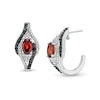 Thumbnail Image 1 of Oval Garnet and 0.115 CT. T.W. White and Black Diamond Bypass Frame J-Hoop Earrings in Sterling Silver