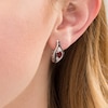 Thumbnail Image 2 of Oval Garnet and 0.115 CT. T.W. White and Black Diamond Bypass Frame J-Hoop Earrings in Sterling Silver
