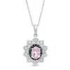 Thumbnail Image 1 of Oval Lab-Created Pink Sapphire and 0.085 CT. T.W. White and Black Diamond Frame Pendant in Sterling Silver