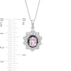 Thumbnail Image 3 of Oval Lab-Created Pink Sapphire and 0.085 CT. T.W. White and Black Diamond Frame Pendant in Sterling Silver