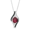 Thumbnail Image 0 of Oval Garnet and 0.085 CT. T.W. White and Black Diamond Bypass Frame Pendant in Sterling Silver
