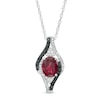Thumbnail Image 1 of Oval Garnet and 0.085 CT. T.W. White and Black Diamond Bypass Frame Pendant in Sterling Silver