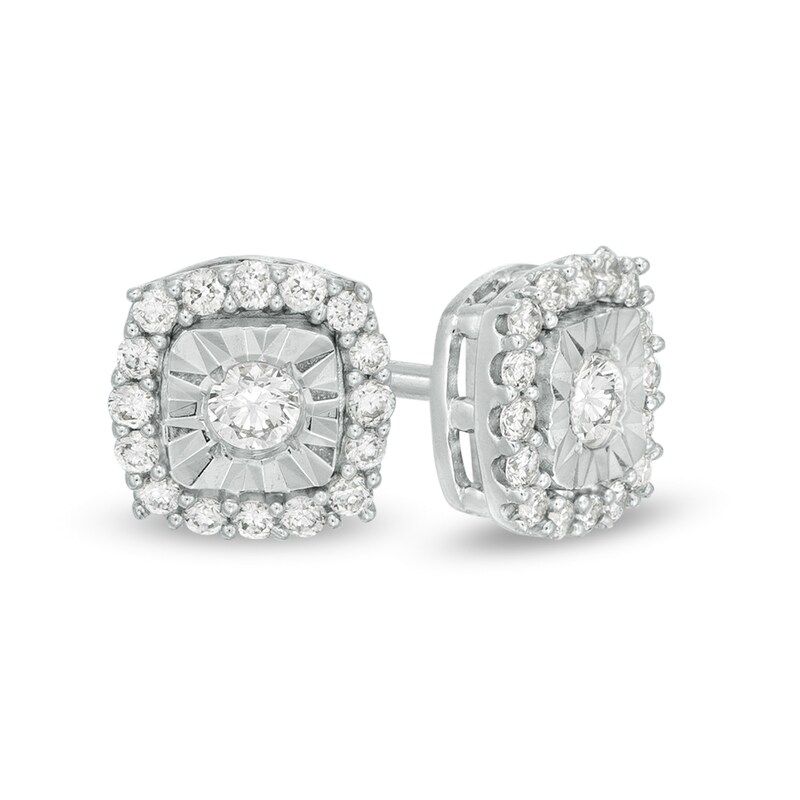 Main Image 1 of 0.15 CT. T.W. Diamond Frame Stud Earrings in Sterling Silver