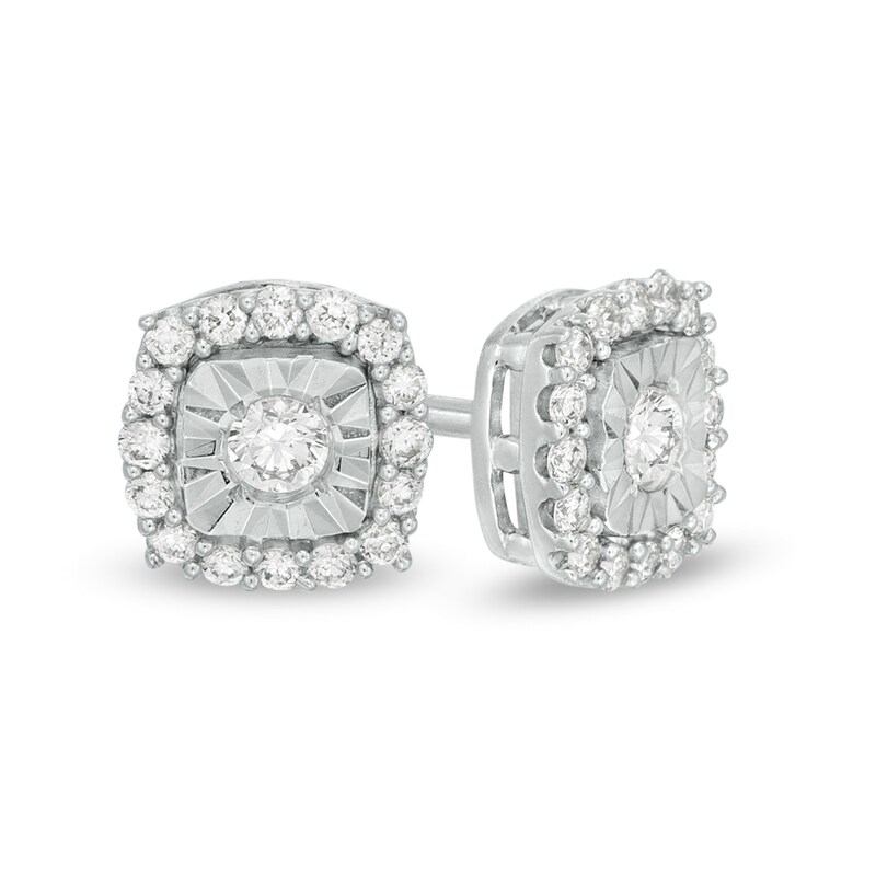 0.15 CT. T.W. Diamond Frame Stud Earrings in Sterling Silver|Peoples Jewellers