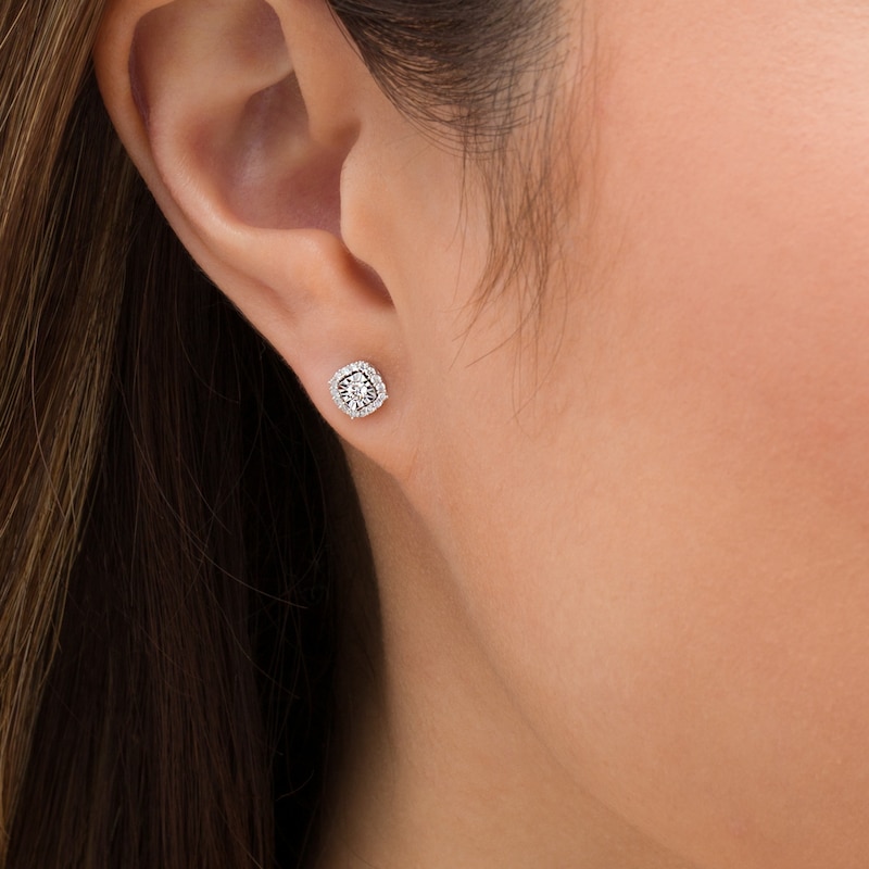Main Image 2 of 0.15 CT. T.W. Diamond Frame Stud Earrings in Sterling Silver