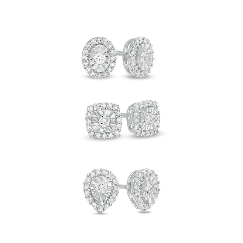 Main Image 1 of 0.45 CT. T.W. Diamond Stud Earrings Three Pair Set in Sterling Silver