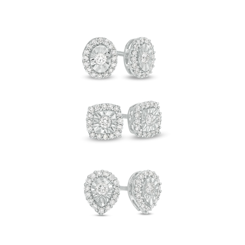 0.45 CT. T.W. Diamond Stud Earrings Three Pair Set in Sterling Silver