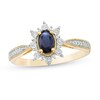 Thumbnail Image 1 of Oval Blue Sapphire and 0.10 CT. T.W. Diamond Starburst Frame Vintage-Style Ring in 10K Gold