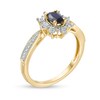 Thumbnail Image 3 of Oval Blue Sapphire and 0.10 CT. T.W. Diamond Starburst Frame Vintage-Style Ring in 10K Gold