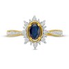 Thumbnail Image 4 of Oval Blue Sapphire and 0.10 CT. T.W. Diamond Starburst Frame Vintage-Style Ring in 10K Gold