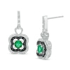 Thumbnail Image 0 of 4.0mm Lab-Created Emerald and 0.115 CT. T.W. White and Black Diamond Clover Drop Earrings in Sterling Silver
