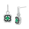 Thumbnail Image 1 of 4.0mm Lab-Created Emerald and 0.115 CT. T.W. White and Black Diamond Clover Drop Earrings in Sterling Silver