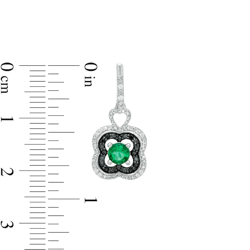 Main Image 3 of 4.0mm Lab-Created Emerald and 0.115 CT. T.W. White and Black Diamond Clover Drop Earrings in Sterling Silver