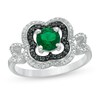 Thumbnail Image 1 of 5.6mm Lab-Created Emerald and 0.065 CT. T.W. Diamond Double Clover Frame Ring in Sterling Silver